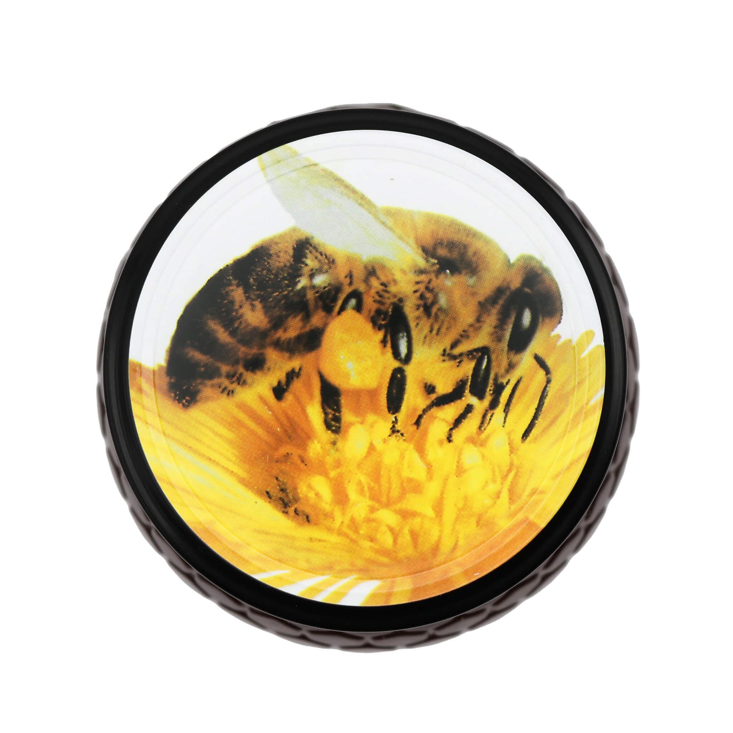 Round lid with a bee on a flower design