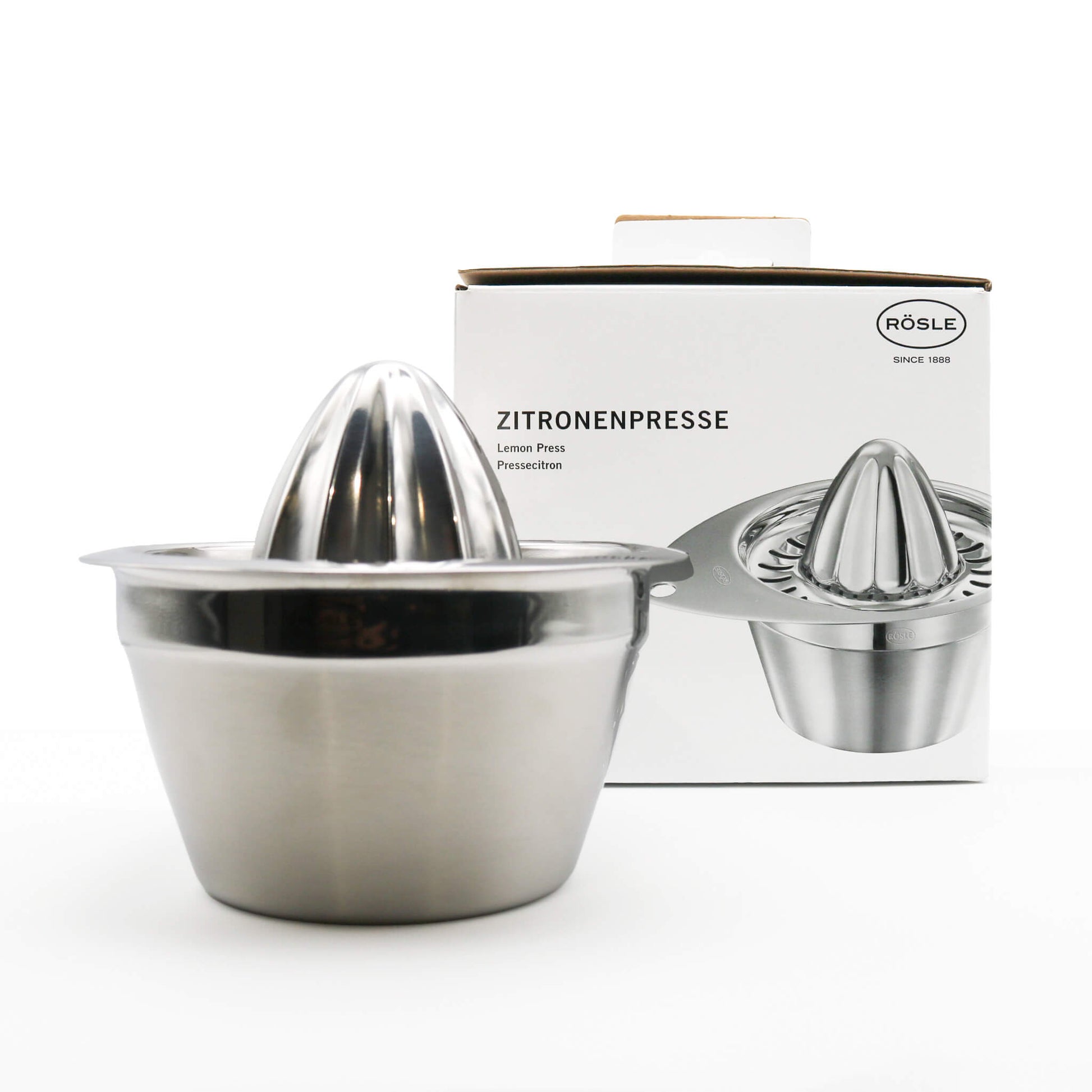 citrus press stainless steel with box