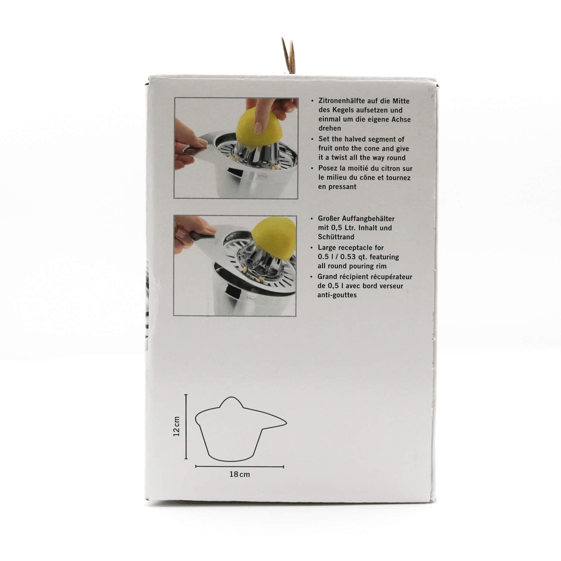 side of box citrus press stainless steel