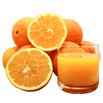 Oranges with a glass of juice