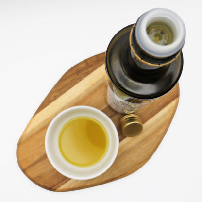 olive oil above and bowl of oil